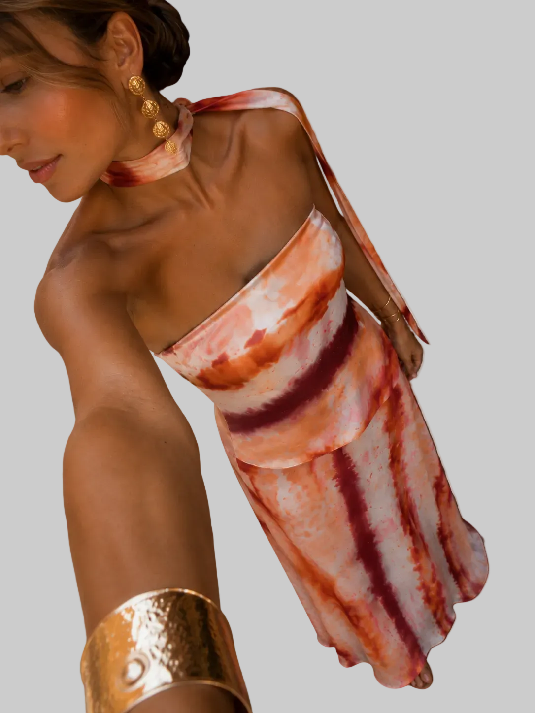 Vestido largo estampado con escote palabra de honor