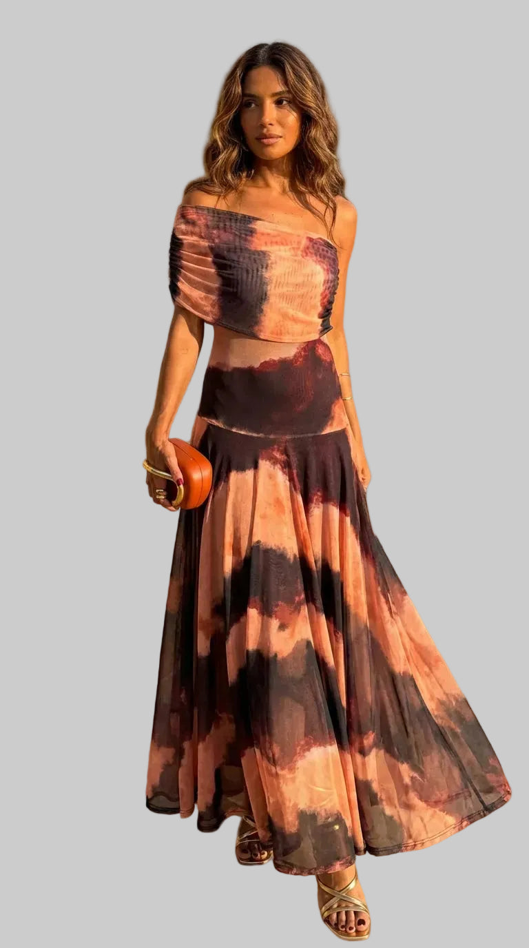 Vestido con estampado naranja y marrón