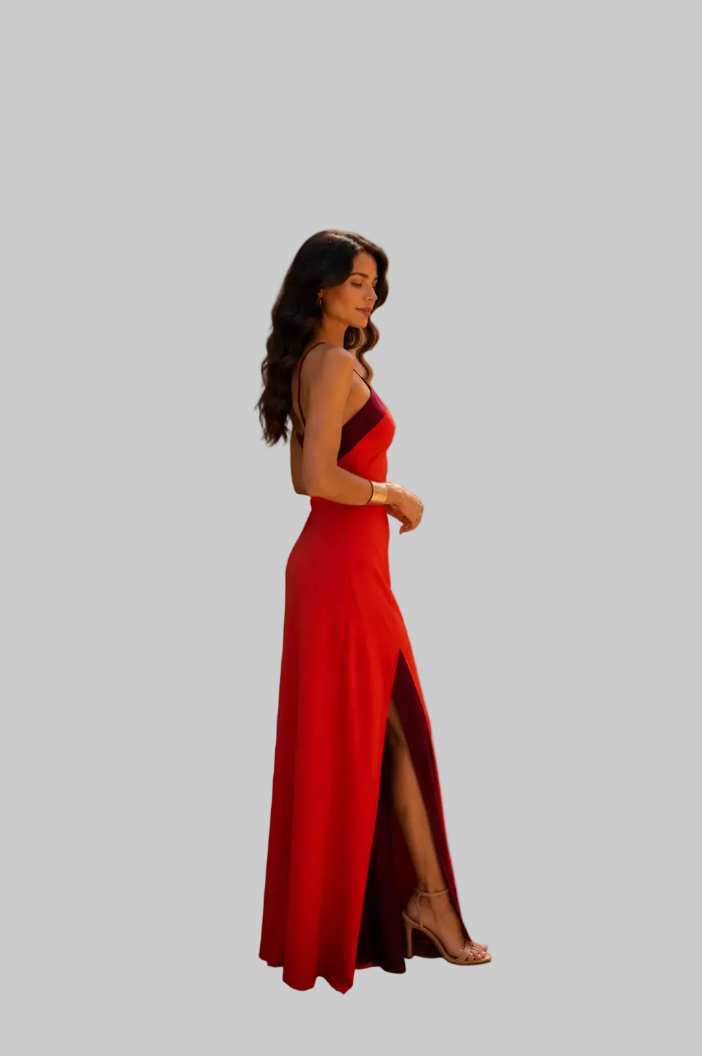 Vestido largo halter con abertura