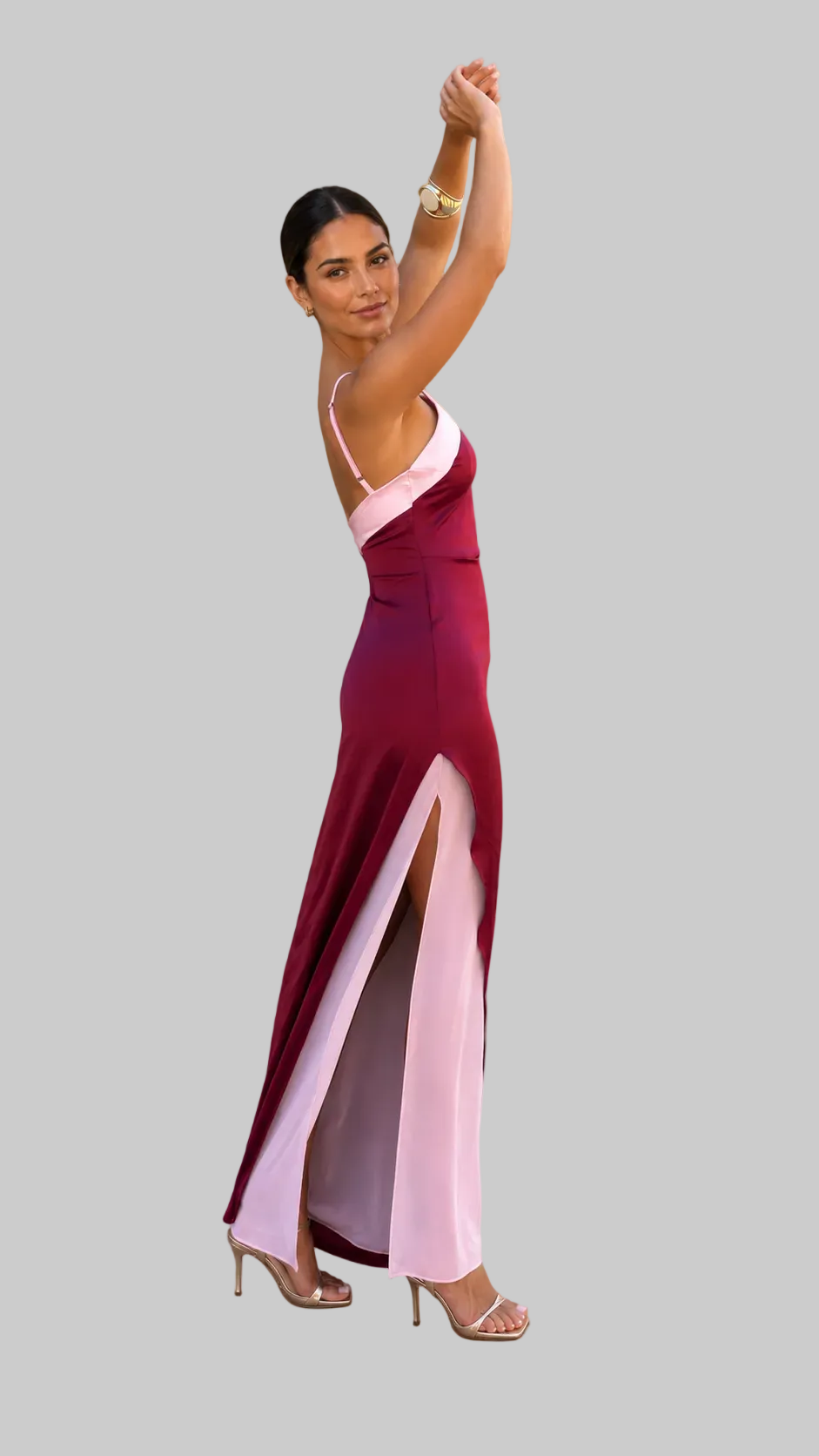 Vestido largo satinado con escote cruzado
