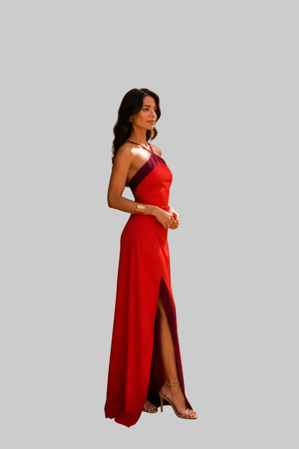 Vestido largo halter con abertura
