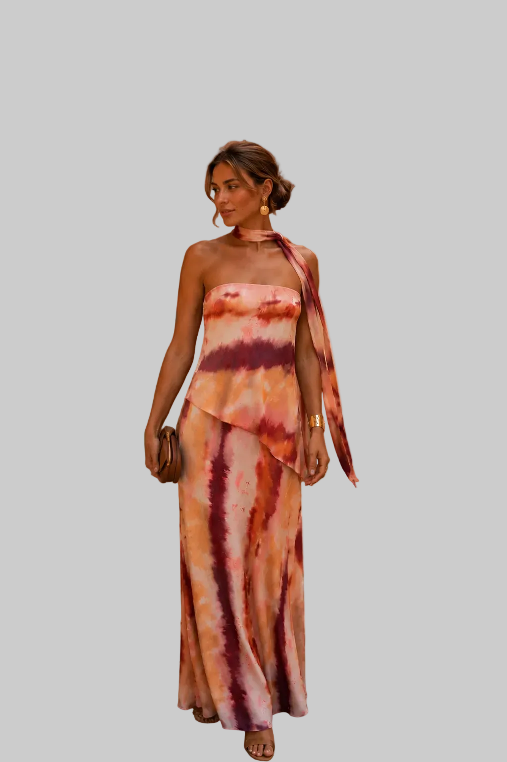 Vestido largo estampado con escote palabra de honor