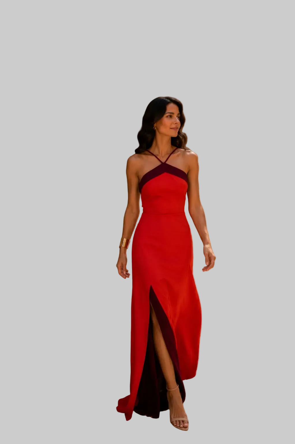 Vestido largo halter con abertura