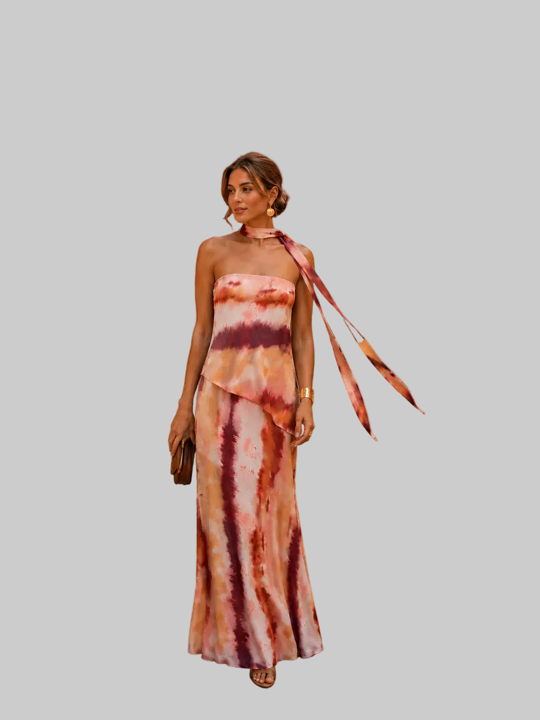 Vestido largo estampado con escote palabra de honor