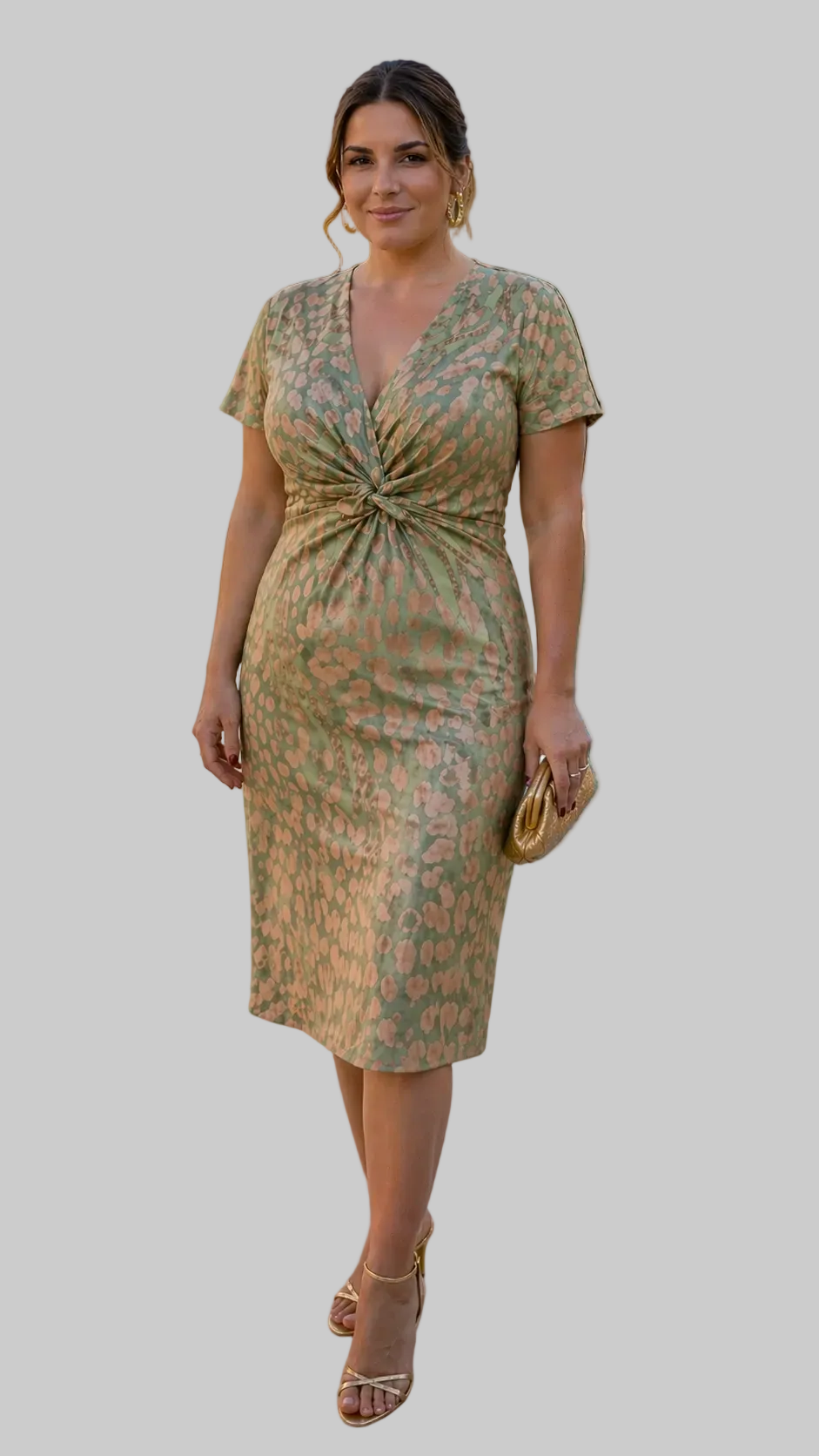Vestido midi efecto estilizador con nudo central y caída fluida