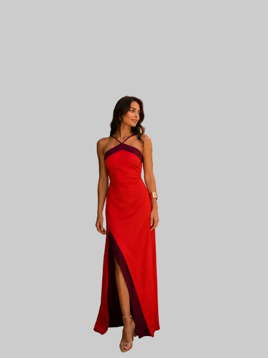 Vestido largo halter con abertura
