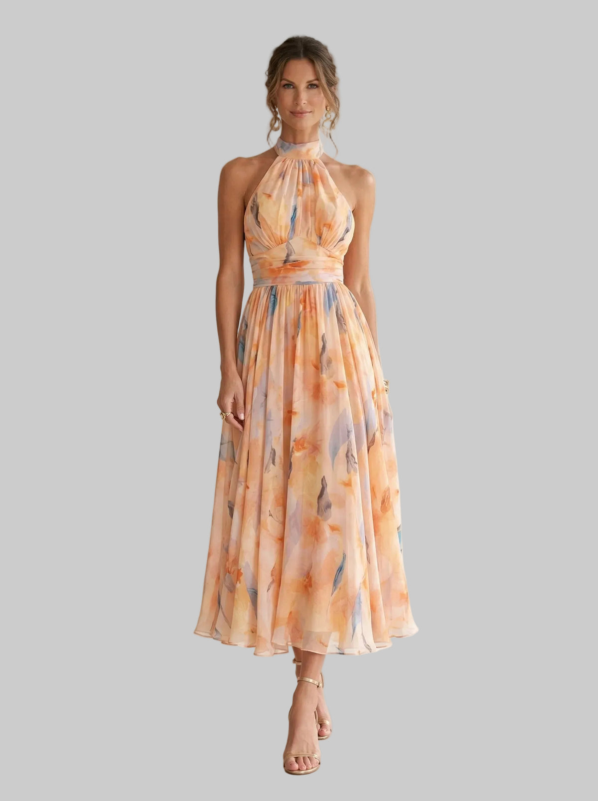 Vestido de cuello halter con estampado de acuarela