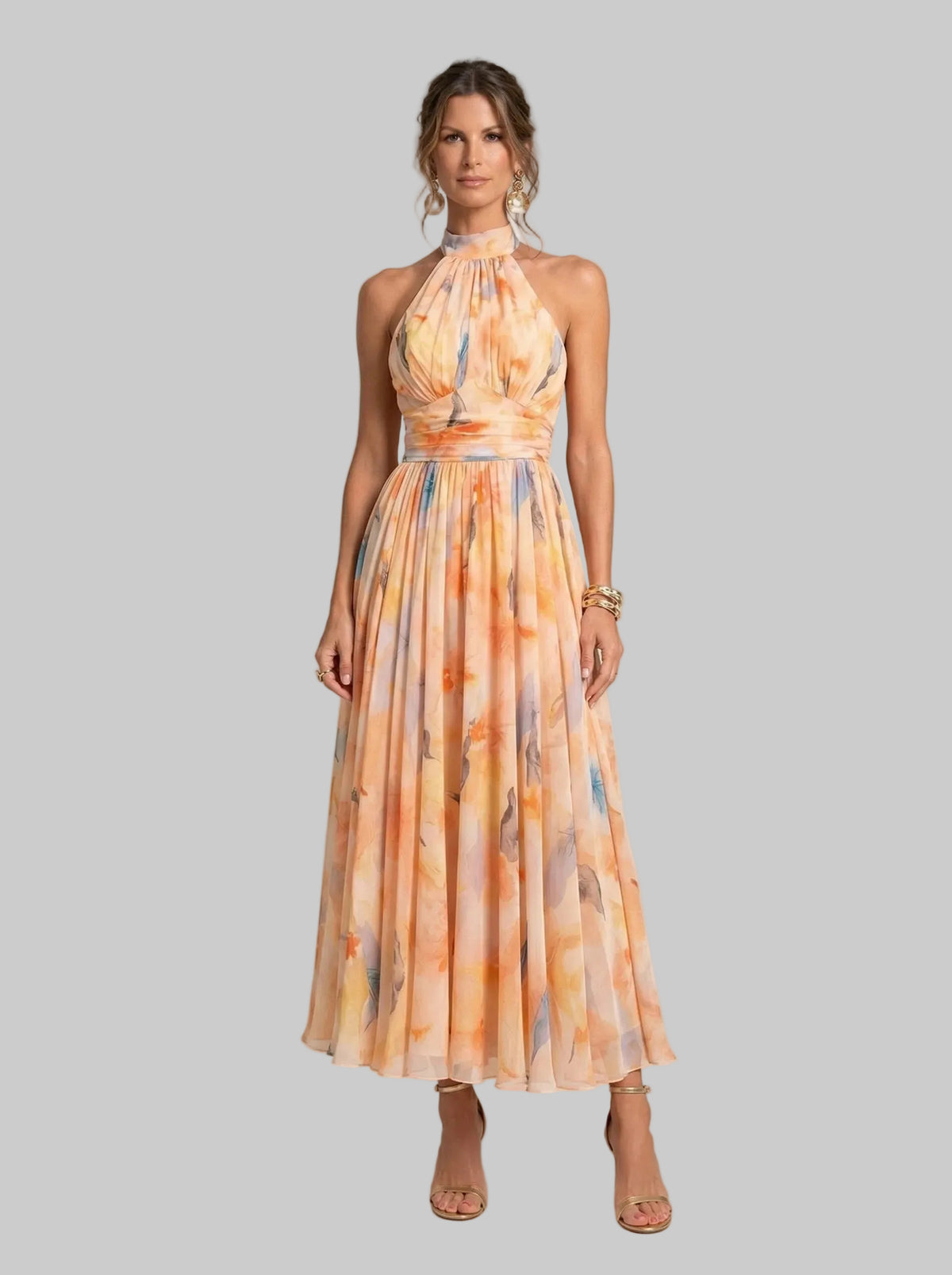 Vestido de cuello halter con estampado de acuarela