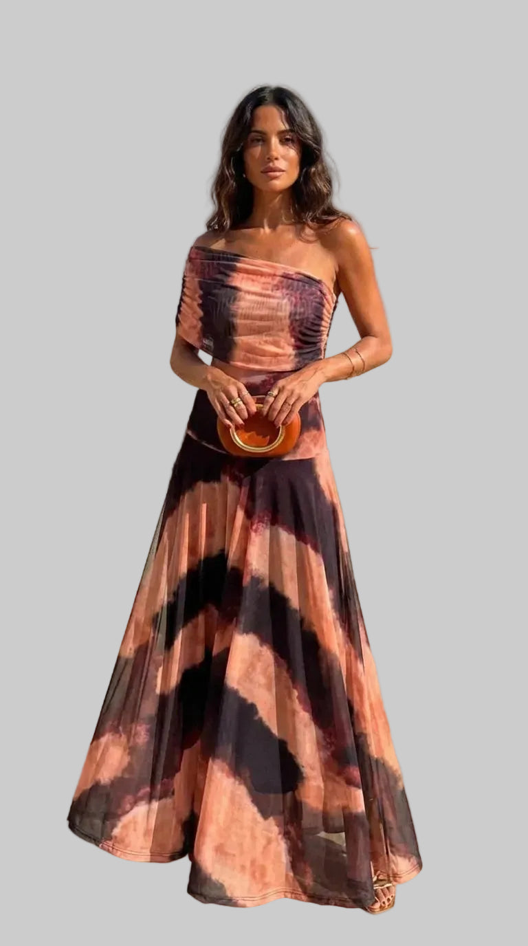 Vestido con estampado naranja y marrón