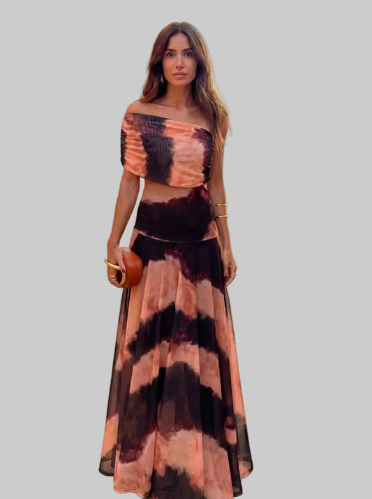 Vestido con estampado naranja y marrón