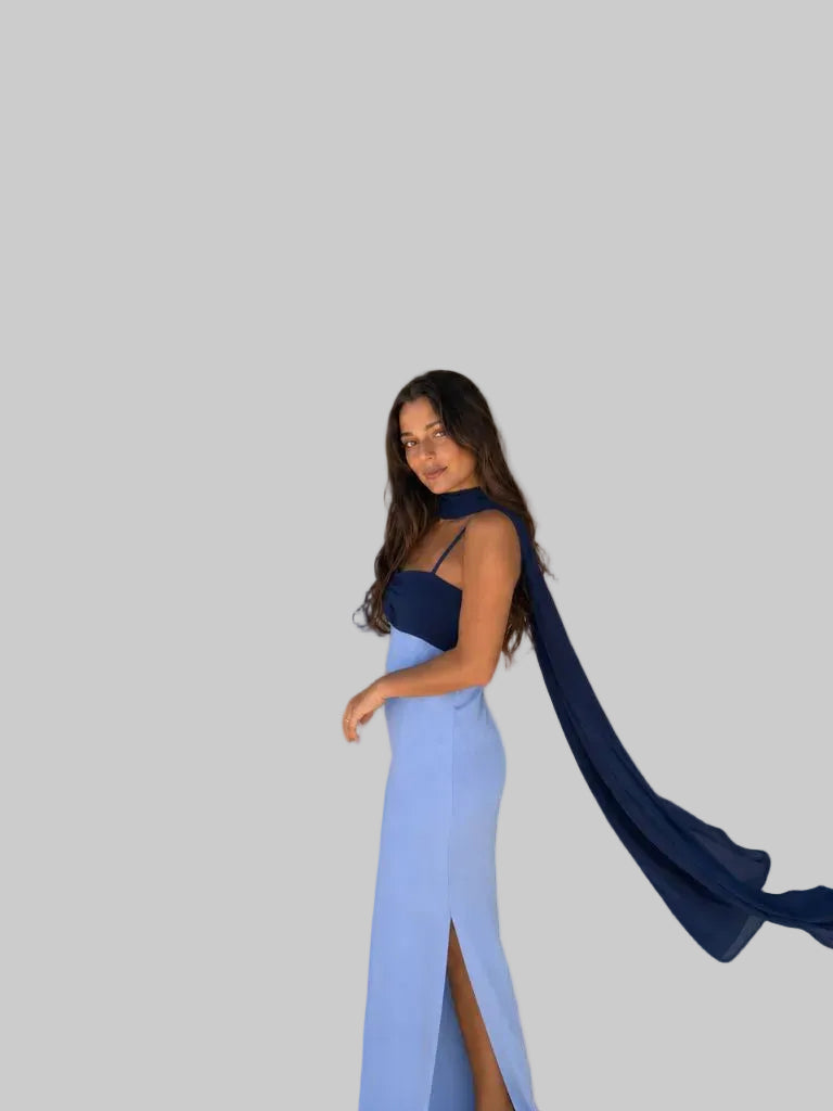 Vestido Largo dos tonos Azul Cielo y Azul Marino