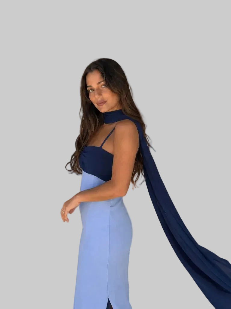 Vestido Largo dos tonos Azul Cielo y Azul Marino