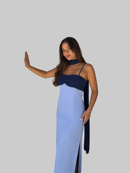 Vestido Largo dos tonos Azul Cielo y Azul Marino