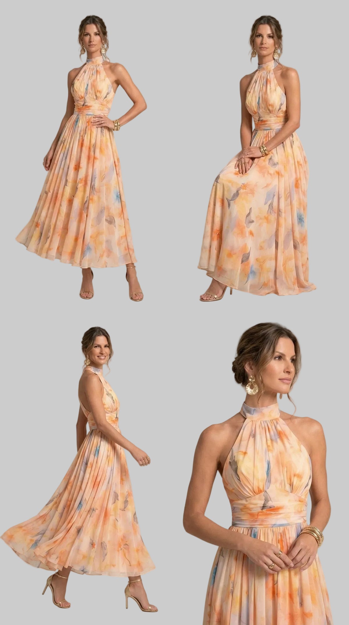 Vestido de cuello halter con estampado de acuarela