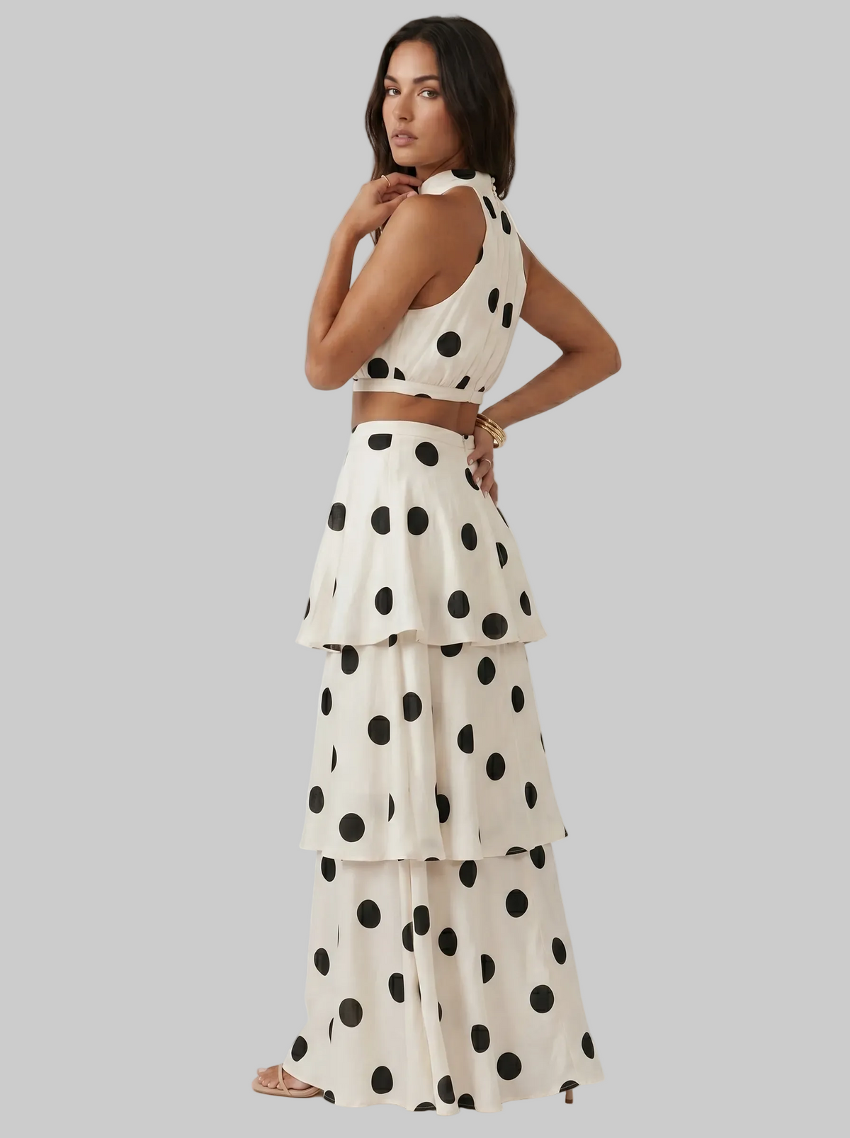 Conjunto top y falda larga de lunares