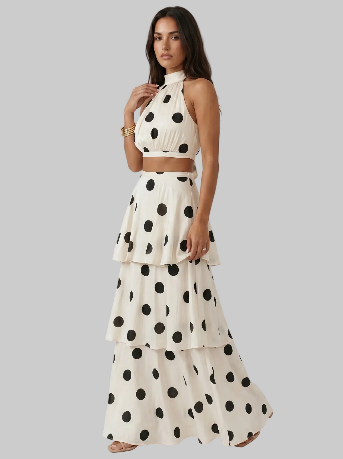 Conjunto top y falda larga de lunares