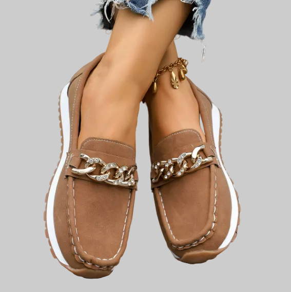 Elle - Mocasines ortopédicos con hebilla de diamante