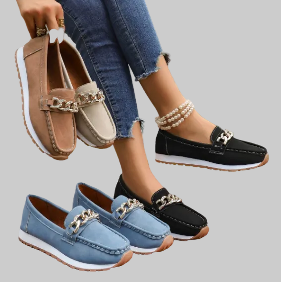 Elle - Mocasines ortopédicos con hebilla de diamante