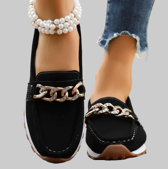 Elle - Mocasines ortopédicos con hebilla de diamante