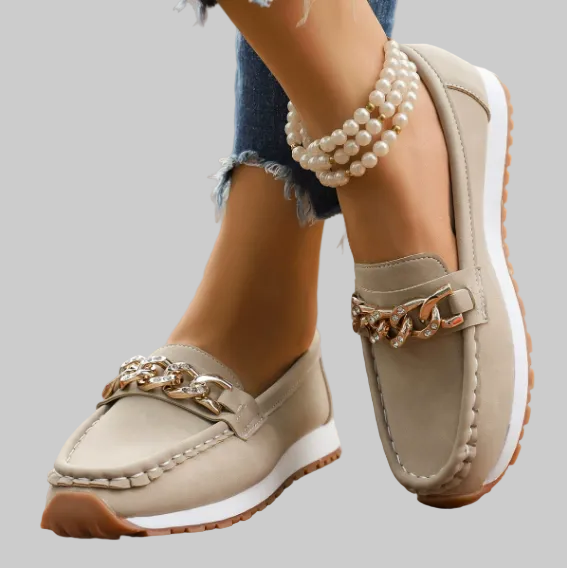 Elle - Mocasines ortopédicos con hebilla de diamante