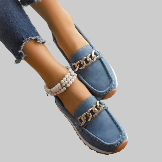Elle - Mocasines ortopédicos con hebilla de diamante