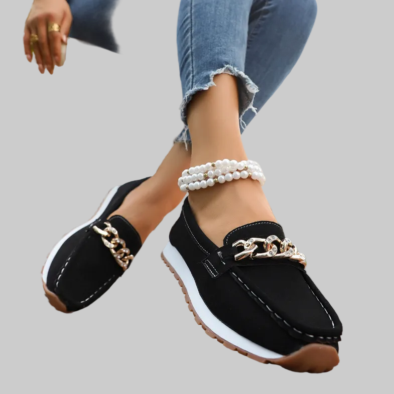 Elle - Mocasines ortopédicos con hebilla de diamante