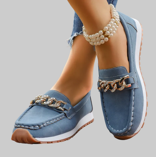 Elle - Mocasines ortopédicos con hebilla de diamante