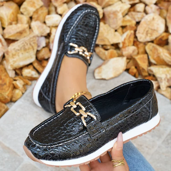 Emmy - Mocasines negros de cocodrilo
