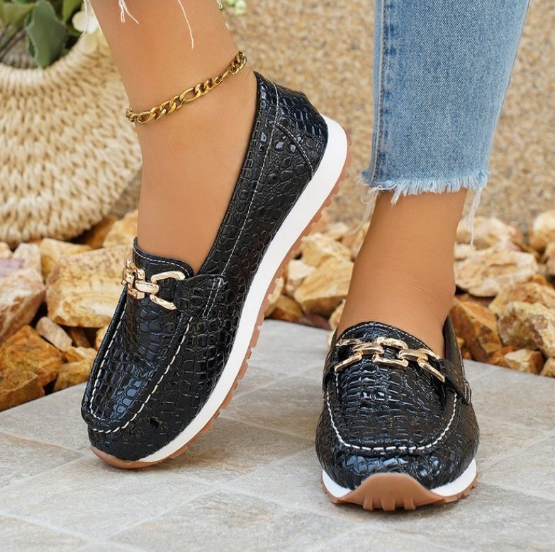 Emmy - Mocasines negros de cocodrilo