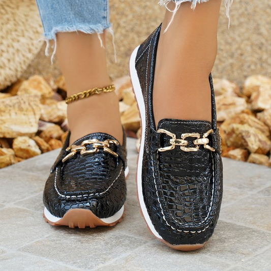 Emmy - Mocasines negros de cocodrilo