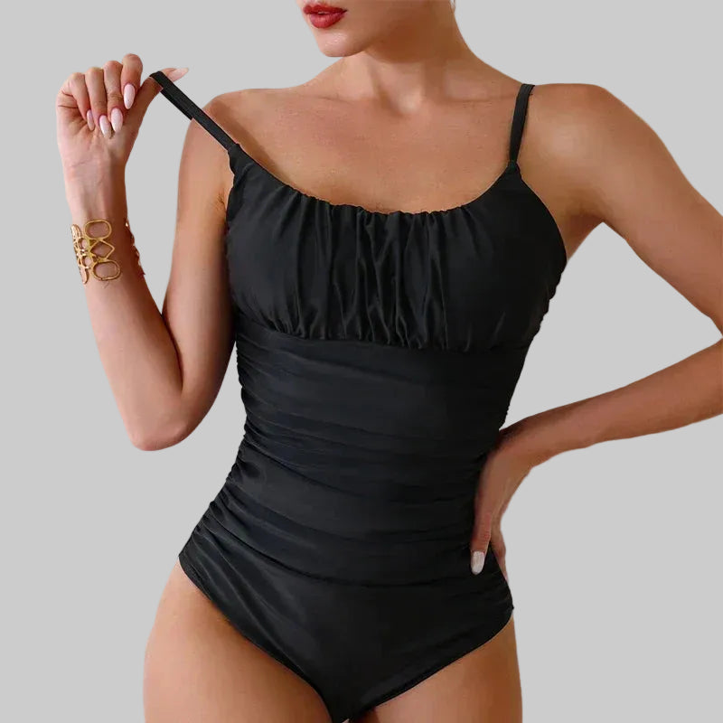 Leona | Monokini Elegante con Control de Abdomen en Negro