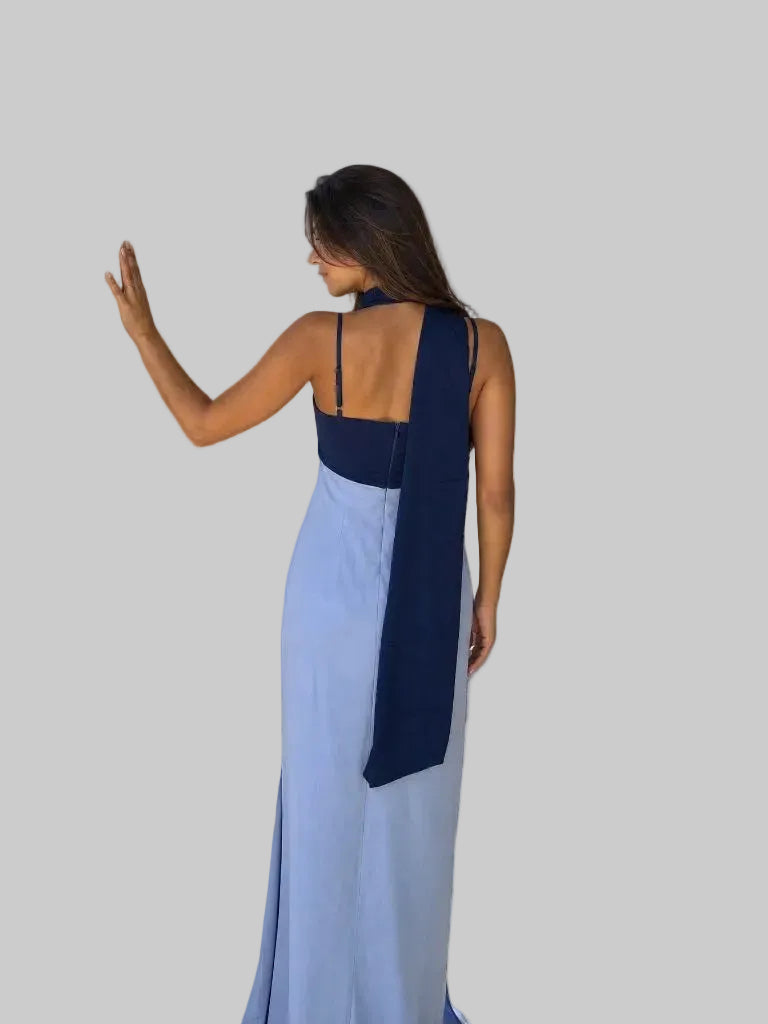 Vestido Largo dos tonos Azul Cielo y Azul Marino