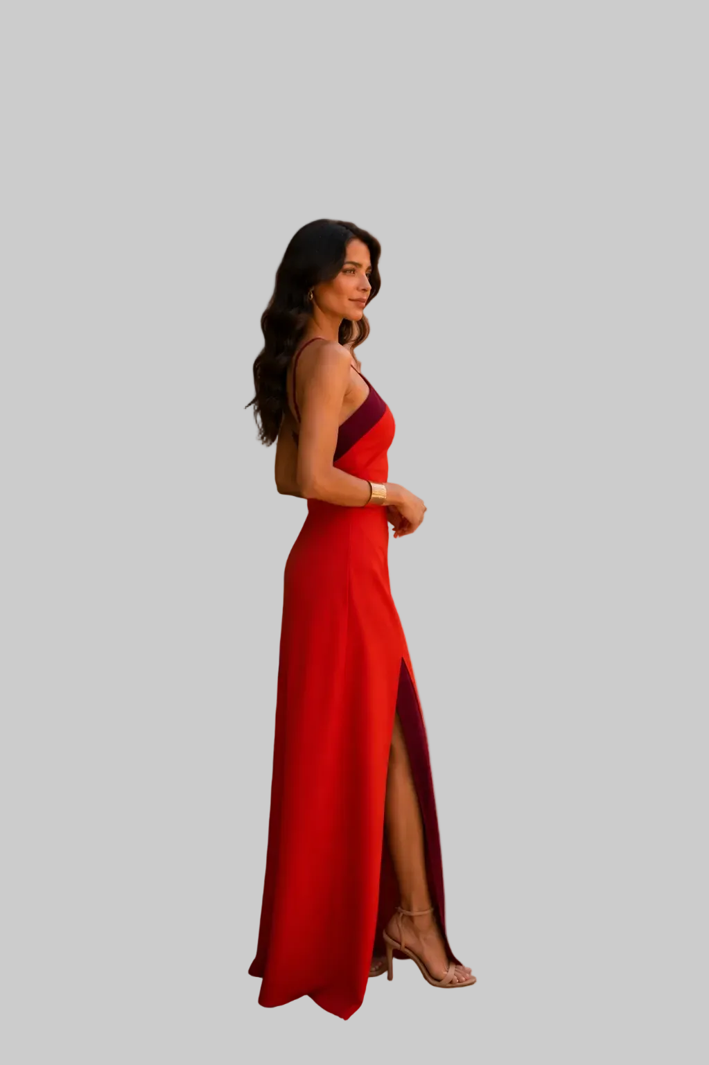 Vestido largo halter con abertura