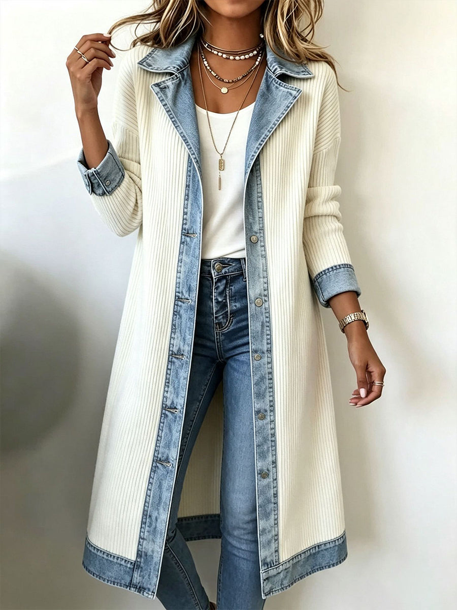 Rosalinda | Cárdigan Largo de Punto con Detalles en Denim